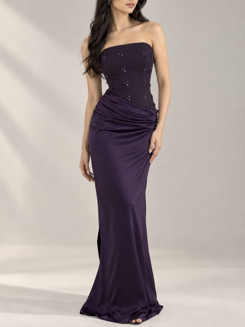 Plum Embellished Draped Dress