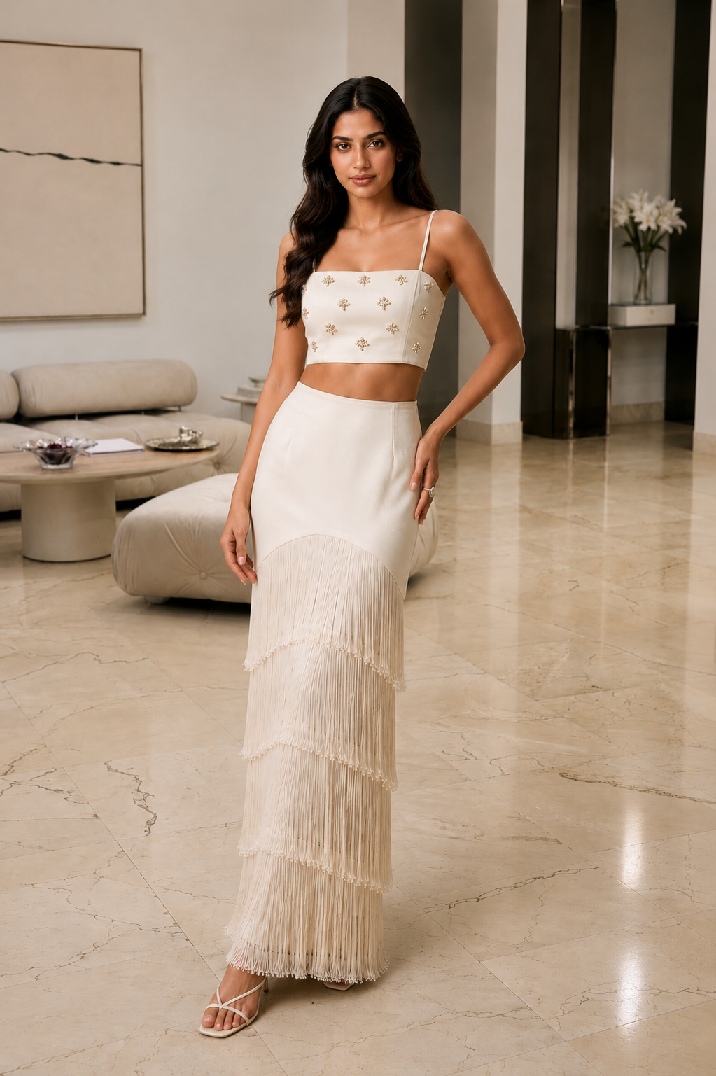 Ivory Cascade Fringe Co-ord Set