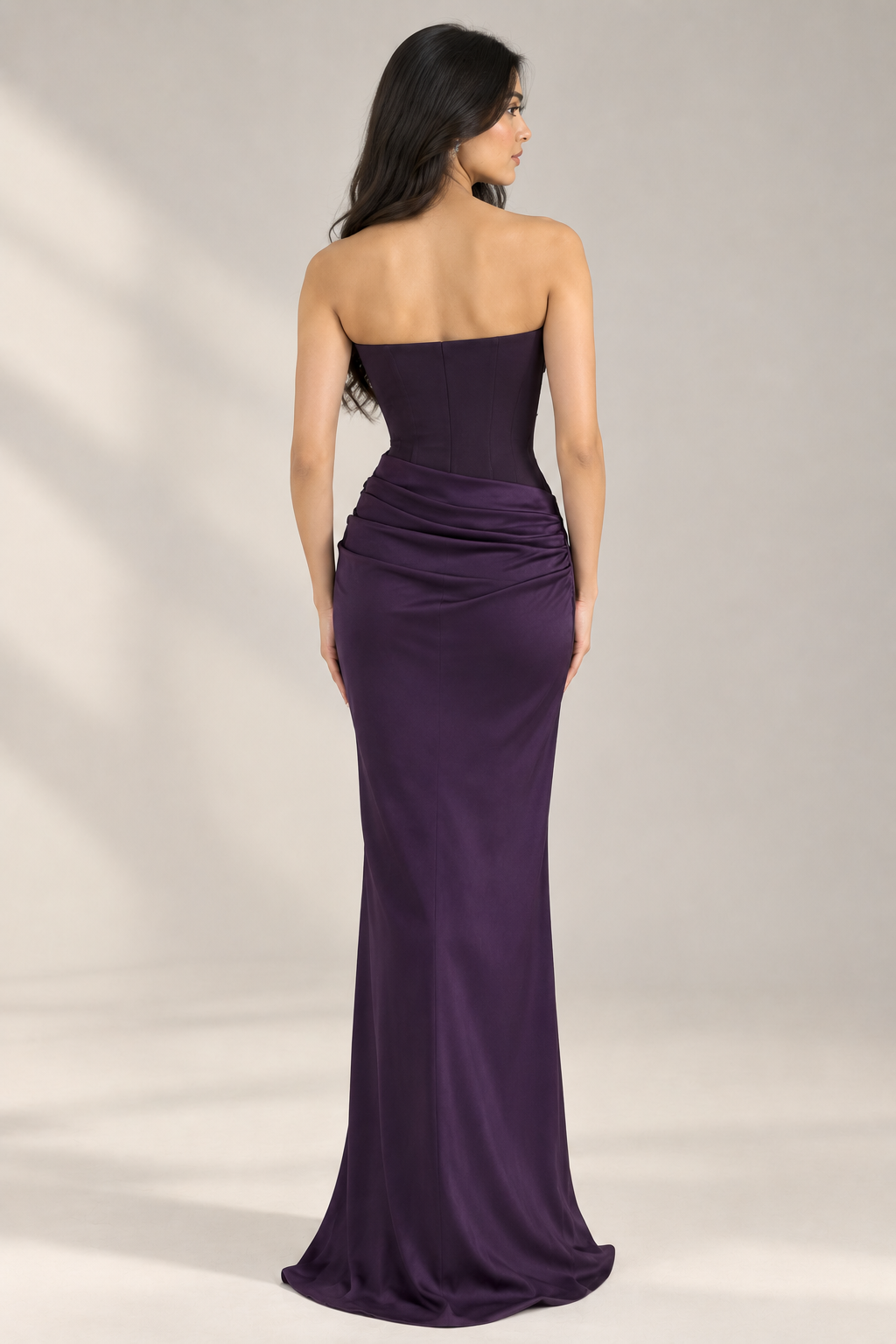 Plum Embellished Draped Dress