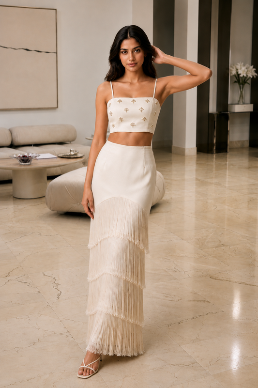 Ivory Cascade Fringe Co-ord Set