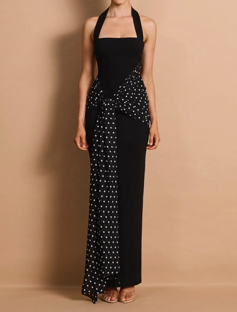 Monochrome Muse Halter Dress