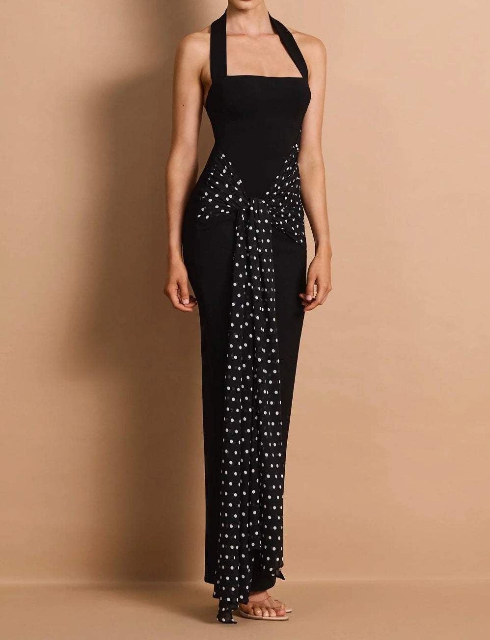 Monochrome Muse Halter Dress