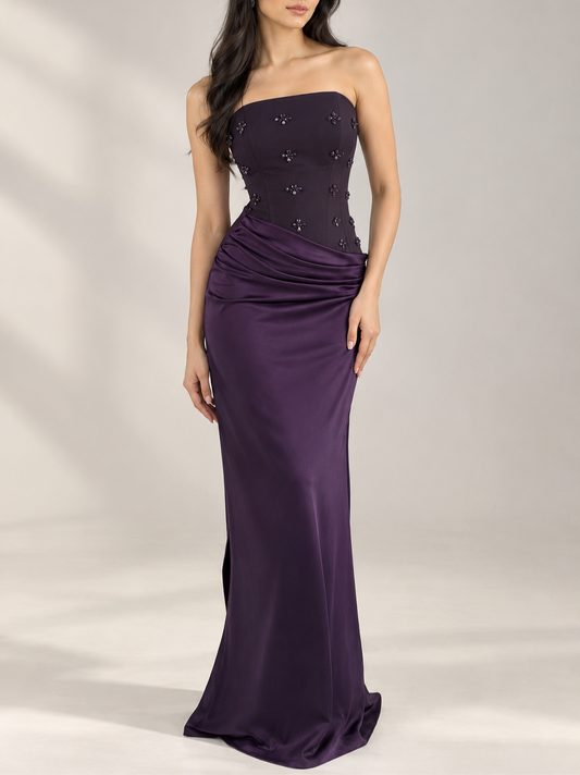 Plum Embellished Draped Dress